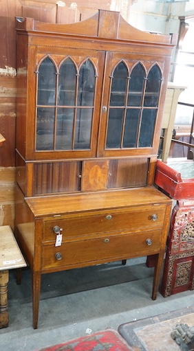 An Edwardian George III design mahogany secretaire bookcase, length 90cm, depth 51cm, height 187cm